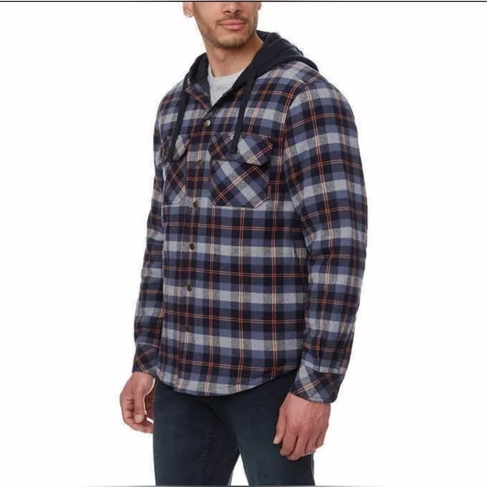 Legendary Outfitters Men's Cotton Flannel Hooded Shirt Jacket, Blue, Size M